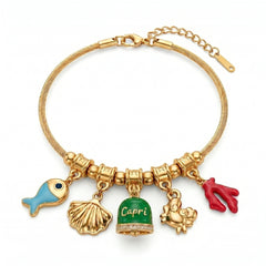 Bracelet with Green Enamel Capri Bell and Sea Charms