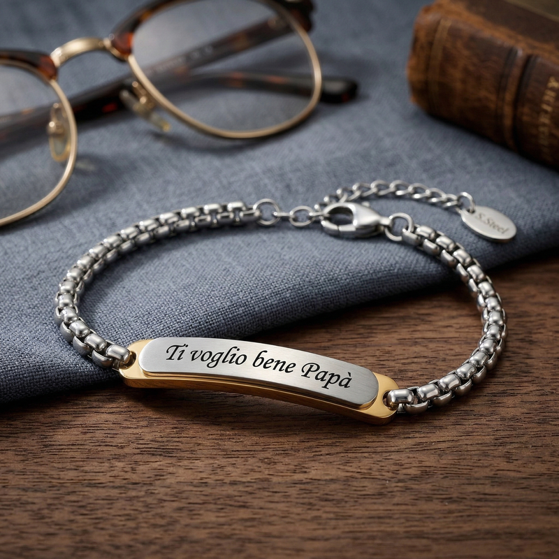 Two-Tone Dad Phrase Plate Bracelet