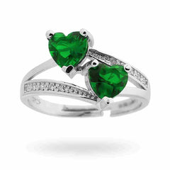 Double Heart Green Ring
