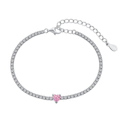 Tennis Bracelet with Pink Heart
